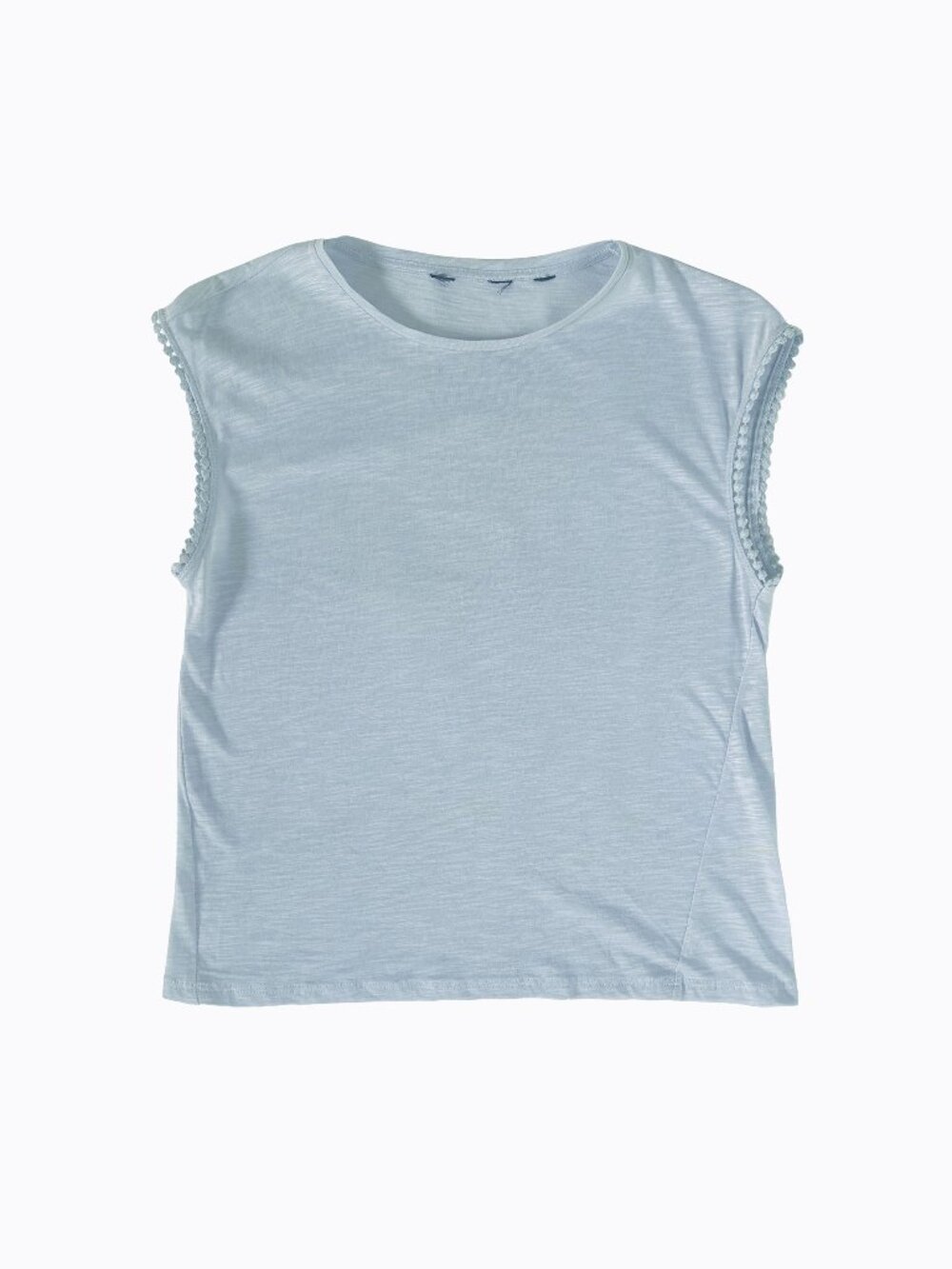 Linen Sleeveless Top S Light Blue Bobble Trim Tank Blouse Cottagecore Clean Girl
